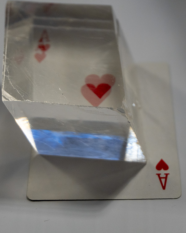 Calcite crystal demonstrating birefringent double refraction